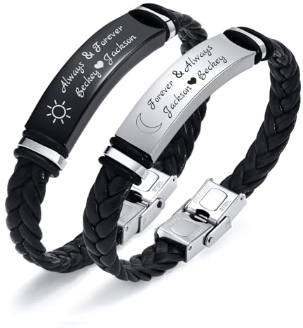 Personalisiertes Paar Armbänder Damen Herren - Gravierte Edelstahl-ID-Liebes-Leder-Armband für Männer Frauen Freund und Freundin Ewig & Immer Armbänder Geschenk Individuelles Geschenk für Sie und Ihn