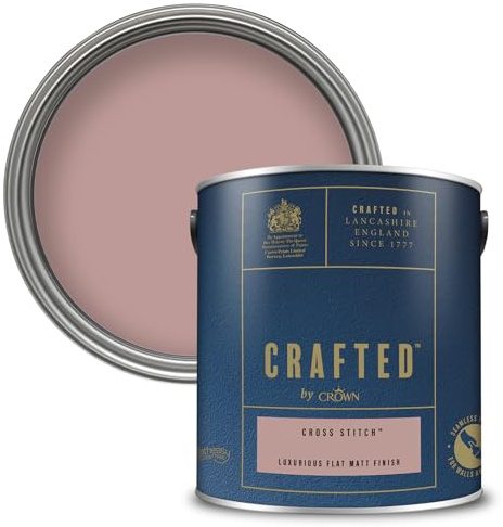Crown CRAFTED Cross Stitch Matt Emulsion Soft Dark Pink Paint 2.5L | Soft Dark Pink velvety flat matt finish for interior walls, ceilings & wood. Soft to touch, hides imperfections, low VOC
