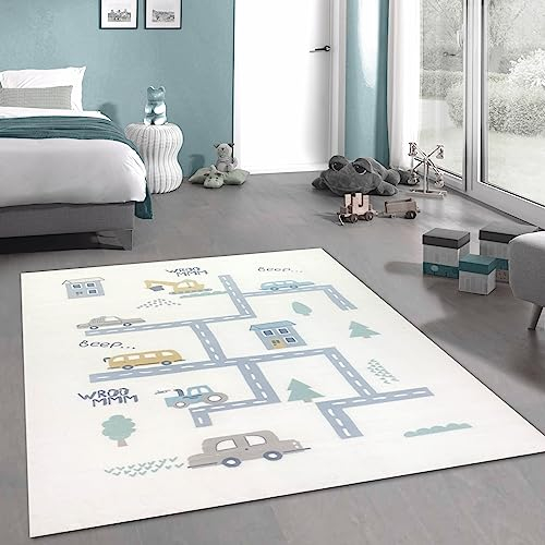 CARPETIA Teppich Kinder-Teppich allergiker-freundlich Auto-Bagger weich Creme 160x230 cm