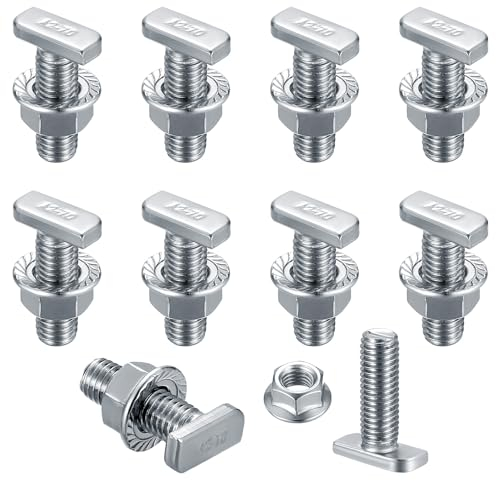 Viti a Testa Martello M10x30, Set di 10 Viti Scorrevoli T-Nut con 10 Dadi a Flangia Esagonali, Bulloni T-Nut, Viti da Serra per Moduli PV Profilo in Alluminio Fotovoltaico Serra