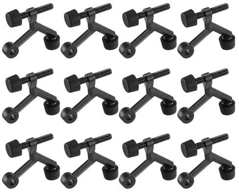 sourcing map Door Stoppers, 12Pcs 2-1/6 x 1-7/9 - Zinc Alloy Hinge Pin Door Stop, K Type Adjustable Door Stopper with Rubber Bumper Tips (Black)