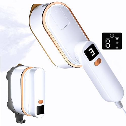 Travel Clothes Steamer Portable Iron - LCD Screen 2 in 1 Powerful Steam Clothing 150ML Wrinkles Remover for Garments,3 Steam Levels Output,10S Fast Heat-up,Iron for Travel,Home,Office(White)
