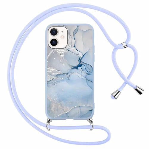 Foonary Funda con Cuerda para Apple iPhone 11 6,1, Carcasa Ultrafina Silicona Aesthetic Dibujos Case con Ajustable Collar Correa de Cuello Cordón Antigolpes Cover para iPhone 11, Marmol 2