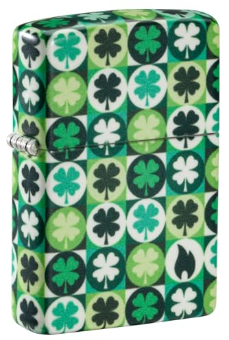 Zippo Windproof Lighter - Clover Model with Shamrocks - Green 540 Color, Glow-in-the-Dark - Refillable - Reusable - Windproof Design - Gift Box - Made in USA