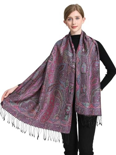 DXG PASHMINA Pashmina-Schal für Damen, elegant, lebendige Farben, schickes Paisley-Muster, weich, leicht, Hochzeiten, Partys, Freizeitkleidung, Lila - 2401-2, Large