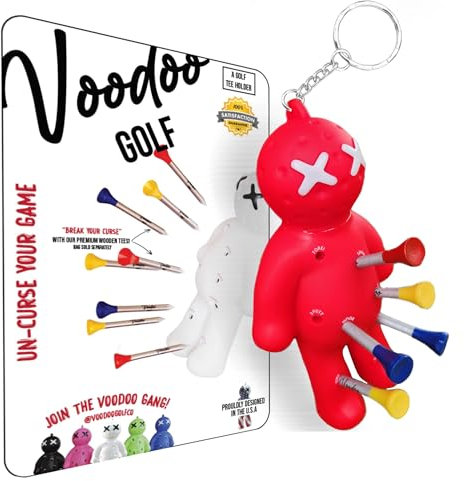 Voodoo Golf Ball-Tee-Halter, Schlüsselanhänger-Zubehör für Tasche, Geschenke für Herren, passend für 8,9 cm, 6,5 cm, 3,8 cm, 3,8 cm (3 1/4 Zoll), 1 1/2 Tees (SUP Red)
