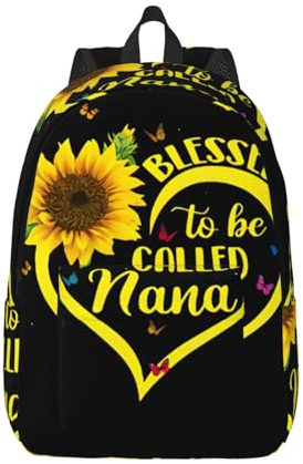 MDATT Blessed To Be Called Nana, Sonnenblumen-Rucksack, elementar, Büchertasche, Mädchen, Jungen, modisch, lässig, Tagesrucksack, Reisen, Uni, Lehrer, Schwarz , M