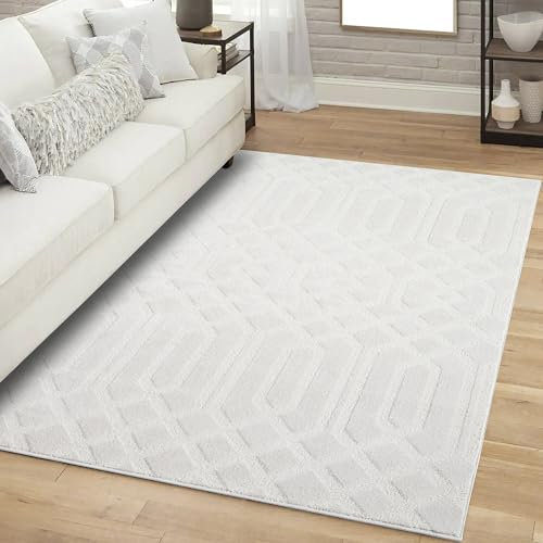 carpet city Teppich Kurzflor Wohnzimmer - Creme - 160x230 cm Rechteckig - Ornament, Marokkanisch - 3D-Effekt - Moderne Teppiche Flachflor Schlafzimmer, Esszimmer