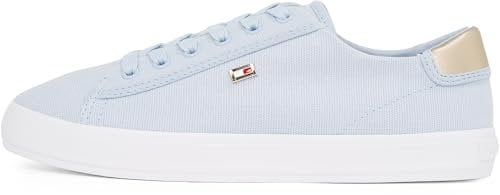 Tommy Hilfiger Women’s Elegant Canvas Lace-Up Vulcanised Trainers, Blue (Breezy Blue), 4