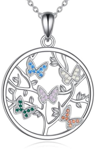 YFN Butterfly Necklace S925 Sterling Silver Tree of Life Pendant Family Tree Jewellery Gift for Women Mother Grandmother
