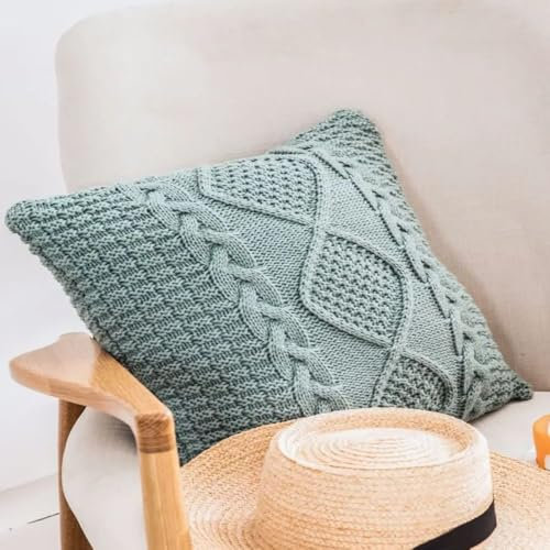 Cotton Cable Knit Pillow Covers,Cushion,Soft Decorative Double Side Knitted Throw Pillow Cover for Bed Car Couch Sweater Square Warm Pillowcase (Lake Blue)