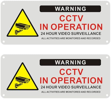 Acuxiaza 2 Pcs CCTV in Operation Sign 25x10cm Aluminium Brushed CCTV Signage Security Camera Warning Signs 24 Hour Video Surveillance Sign With Self-Adhesive And Pre-Drilled Holes for House Business