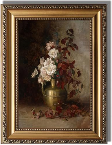 Wandkunst, Vintage-Stil, goldfarben, gerahmt, Motiv: Stimmungsrosen, Stillleben, Leinwand, Dekor, 30,5 x 40,6 cm