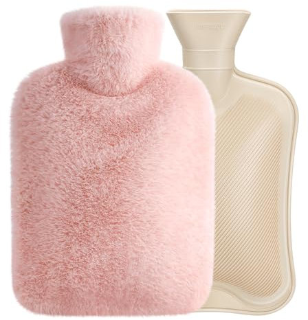 Homealexa Borsa dell'Acqua Calda, cata con Custodia Peluche Morbida 2L Boule Acqua Calda in Gomma Naturale Beige
