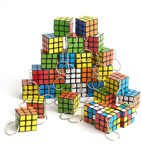 THE TWIDDLERS - 90 Mini-Schlüsselanhänger Puzzle Speed Cube Fidget Toys, 3x3 - Perfekt als Partytütenfüller für Kinder, Schlüsselanhänger Brain Teasers Multipack Klassenzimmer Belohnungen Preise - 3cm