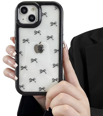 ZTOFERA Hülle für iPhone 13/iPhone 14, Nette Bowknot Schleifen Clear Handyhülle, Weiches TPU Ultra Slim Stoßfeste Anti-Gelb Schutzhülle für iPhone 13/14 6,1 – Schwarz