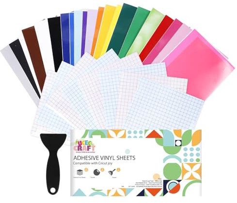 UCEC Smart Vinyl Permanent für Cricut Joy 43 Pcs & 8 Plotter Transferfolie, 14cm x 30.5cm, Vinyl Plotter Film Plotterfolie Selbstklebend mit für DIY, Laptops, Wände (Mit 1 Plastikrakel) 51 Stück