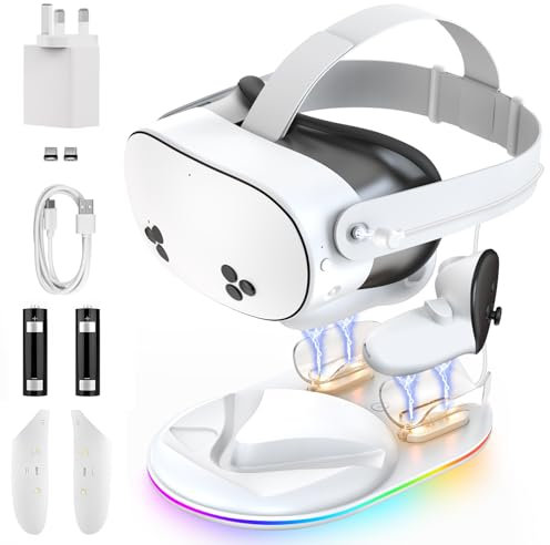 GEEKERA Meta Quest 3S Charging Dock, Magnetic Charging Stand for Oculus/Meta Quest 3s VR Headset and Controller, Fast Charging Station with 18W adapter for Elite Strap, Meta Quest3s Accessories