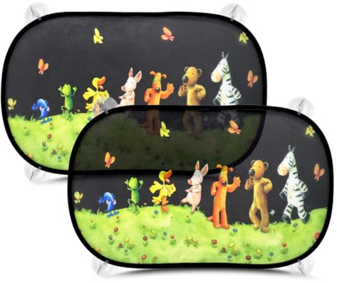 Rluobo Sonnenschutz Auto Baby mit UV Schutz 51x31cm, Sonnenschutz für Auto mit 8 Saugnäpfen Schatten Autofenster Seitenscheibe Motiv Tiere (Forest Animals)