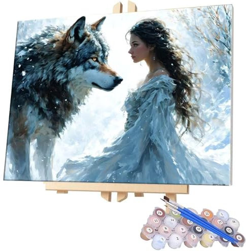 Peinture par Numéros pour Adultes, 70x90cm Peinture Numero Adulte, DIY Loisirs Créatifs Adultes Kits de Peinture au Numéro Femme loup, Peinture par Numero pour la Décoration de la Maison W-573