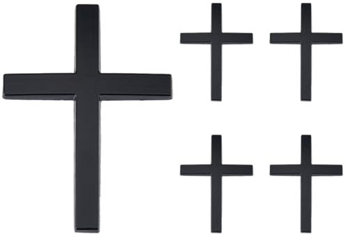 SUPERFINDINGS 5 Stück Kreuz Autoaufkleber Aus Metall Schwarz 3D Autoaufkleber Kreuz Auto Emblem Jesus Christliches Emblem Für Autodekor Stoßstange Fenster Laptops Gepäck Außenfenster Motorrad