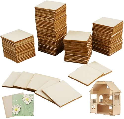 120 Stück Holz Quadratische Scheiben 4cm x 4cm Holzplatten Zum Basteln, Natürlich Unverarbeitet Holzplättchen Zum Basteln, für Hochzeitsdeko Weihnachtsschmuck DIY Modell Kunst Handwerk Gemälde