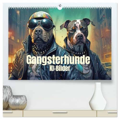 Gangsterhunde - KI-Bilder (hochwertiger Premium Wandkalender 2026 DIN A2 quer), Kunstdruck in Hochglanz: Tierische Gangsterbande humorvoll inszeniert (CALVENDO Spass)