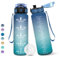 Botella Agua, 1 litro Libre de BPA, Botella Agua Gimnasio, Con Marca de Tiempo, Botellas de Agua, Diseño de Cerradura a Prueba de Fugas, Botellas de Agua Para Niños para Deportes - Azul&Verde