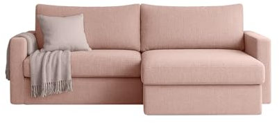 FARO MINI Ecksofa mit Schlaffunktion & Stauraum – Kompaktes Schlafsofa mit HR-Kaltschaum & Wellenfederung – Leichter Aufbau – moderner Faro Stoff – 224×140 cm (Hellrosa, Rechts)