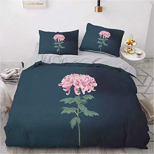 Funda Nordica Cama 150 Crisantemo Verde 3 Piezas Juego de Ropa de Cama para Adulto,Suave Funda Edredon en Microfibra,1 Funda de Edredón 240x220cm+2 Fundas de Almohada 50x80cm