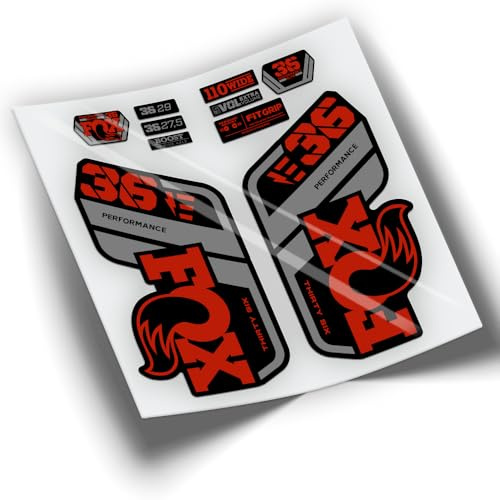 Ref: VP430 Aufkleber, kompatibel mit Fox 36 Gabel 2021-2025, zweifarbig, MTB, Sticker, Aufkleber, Aufkleber für Mountainbikes, Rot