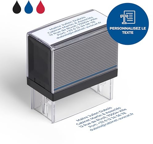 Cimpress sello autoentintable personalizado con texto, tinta azul | ideal como sello de nombre, dirección o empresa, tamaño grande 6,7 × 2,8 cm, perfecto para uso diario en oficina o escuela