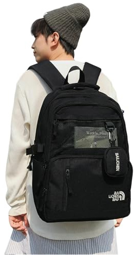 XYNM Schulrucksack Teenager Schüler Rucksack Männer Und Frauen Paar Junior High School College Schulbag Freizeit Im Freien Tasche-schwarz