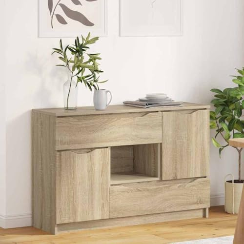 GeenYuu Sideboard Sonoma-Eiche 100x30x65,6 cm, Holzwerkstoff, schmale Kommode mit Schublade und 2 Türen, moderner Komodenschrank für Wohnzimmer, Esszimmer, vielseitige Aufbewahrung