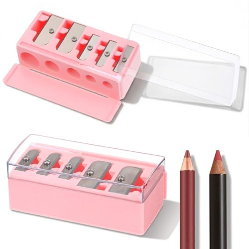 5-Loch-Kosmetik-Bleistiftspitzer, 5 Hole Kajal Spitzer Makeup Sharpener Anspitzer Sharpener For Soft Liner für Unterwegs Augenbrauenstift Lippenkonturenstift Eyeliner Präzisionsklingen Handlich, Rosa