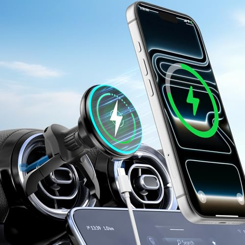 CloudValley 15W Charger Air Vent Car Mount for Mercedes Benz A/B/C/E/V/G Class & Audi A1/A2/A3, Magnetic Wireless Charging Phone Holder for iPhone 17 Pro Max 16 15 14 13 12, Compatible with Magsafe