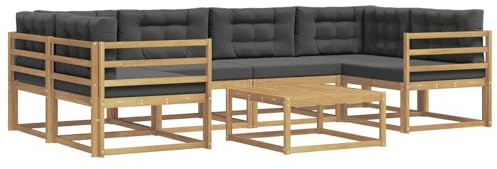 vidaXL Outdoor-Sofagarnitur mit Kissen 5 pcs Weiß und Anthrazit, Moderner Gartensofa, Outdoor-Sitzgruppe für Patio-Relax, Lounge-Set aus Akazie, ideal für Pool und Garten
