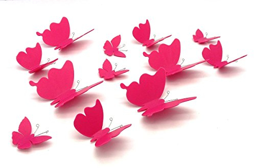 Geschenkestadl 12 Schmetterlinge in Pink aus Kunststoff 3D Wanddeko Aufkleber Garten Blumen Deko