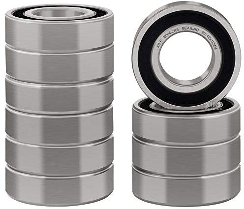 XiKe 6004-2RS Kugellager 20x42x12mm Chromstahl und Vorgeschmiert, 6004RS Rillenkugellager mit Gummi Doppeldichtung, 10er-Packung