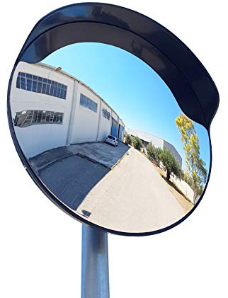 SNS SAFETY LTD Miroir Routier Convexe, Noire, 60 cm de diamètre, pour la Sécurité Routière et la Sécurité des Commerces, avec Support de Fixation Réglable pour des Poteaux de 60 mm