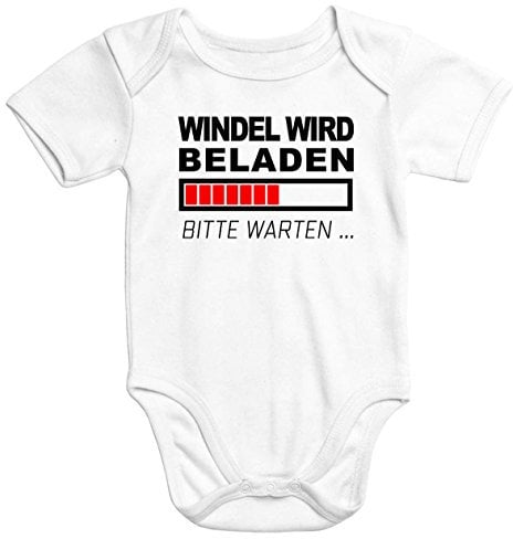 MoonWorks lustiger Baby-Body Windel Wird beladen Bio-Baumwolle Kurzarm Aufdruck weiß 0-3 Monate