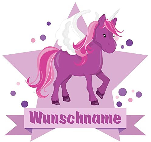 Samunshi® Lila Einhorn Wandtattoo Türschild mit Name personalisierbar Kinderzimmer Türaufkleber Baby Wandaufkleber - 40x35cm mehrfarbig