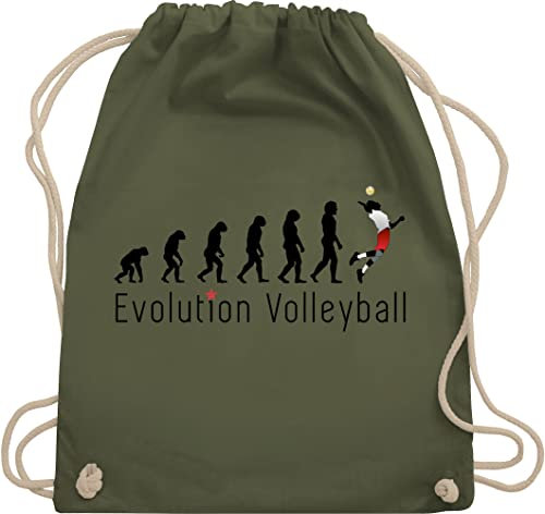 Turnbeutel Rucksack - Entwicklung und Outfit - Volleyball Evolution - Unisize - Olivgrün - accessories geschenk volleyballer turnen beutel bag tasche turnsackerl sporttasche gymsack stoffbeutel