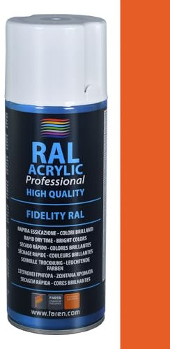 FAREN RAL ACRYLIC, Vernice spray Acrilica 100%, Smalto FIDELITY RAL, Colori Brillanti a Rapida Essiccazione, 400ml (RAL 2004 ARANCIO PURO)(1pz)