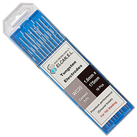 ELCAN Tungstens WIG-Schweißzerium 2,0% Grau WC20 professional, 1,0 1,6 2,0 2,4 3,2 mm WIG-Brennerschweißelektroden, 10 Einheiten - Abmessungen: 1,6 x 175 mm