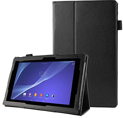 Litchi Schutzhülle für Tablet / PC (Leder, mit Halterung, für Sony Xperia Tablet Z2 10.1, Schwarz