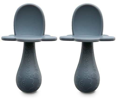 grabease Cuillère en silicone Première étape pour bébés et tout-petits | Ustensiles pour bébé | Idéal pour bébé Led sevrage bébé et auto-alimentation (paquet de 2 gris)
