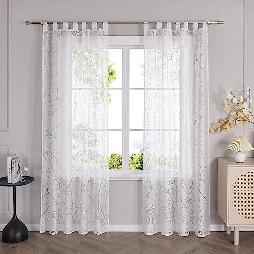 HeichkelL Gardine mit Schlaufen Weiß Vorhang Wohnzimmer Transparent Schlaufenschals Ausbrenner Fensterstores Balkontür Vorhang 1 Stück 260 cm x 140 cm(H x B)