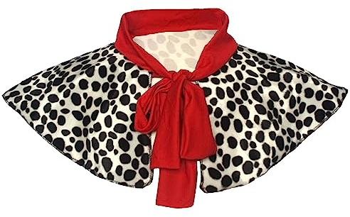 The Dragons Den Cruella-Schal für Erwachsene, Dalmatiner, Valboa-Fell und rote Polyester-Krawatte [Einheitsgröße]
