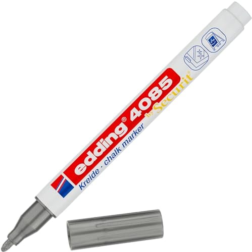 edding 4085 Kreidemarker - silber - 1 Kreidestift - Rundspitze 1-2 mm - dünner Kreidestift für Tafel abwischbar - zum Beschriften von Fenster, Glas, Spiegel - Tafelstift mit deckenden Farben